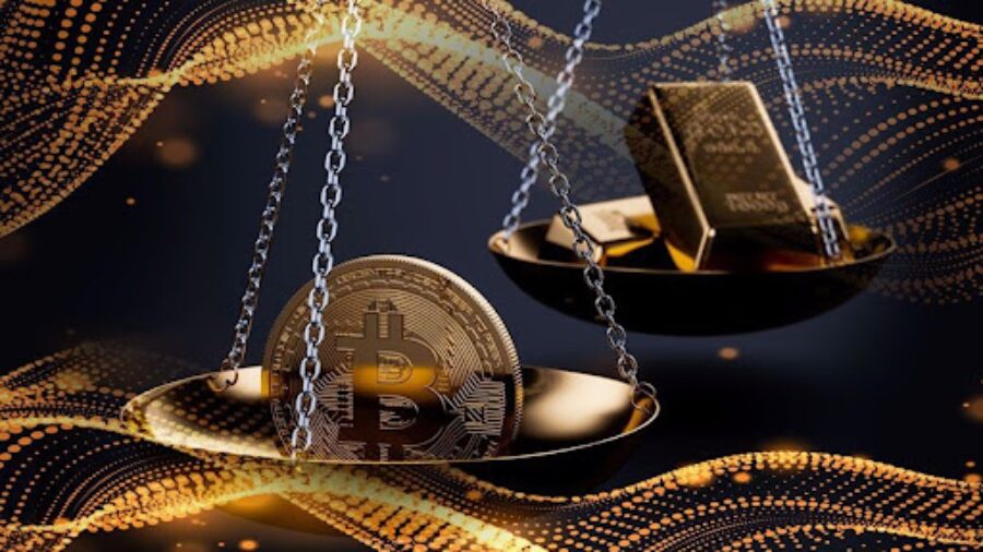 Srovnání zlatých prutů a bitcoinů - vizuální znázornění tržní bitvy v roce 2024