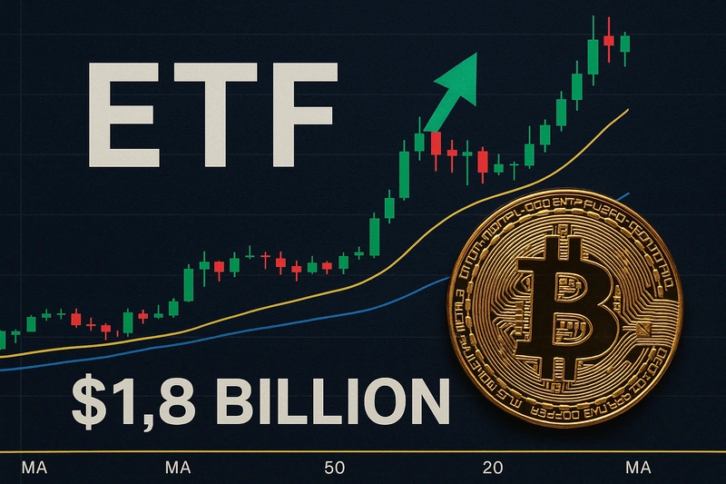 Americké spotové bitcoinové ETF fondy zaznamenaly silný výkon s přílivem 1,8 miliardy dolarů